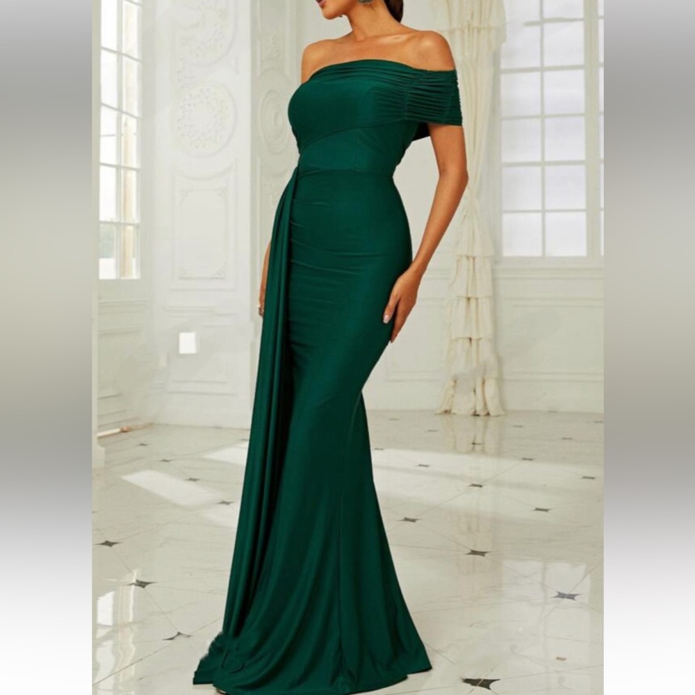 Luxe orange one shoulder draped party formal evening gown dress - Picture 4 of 10